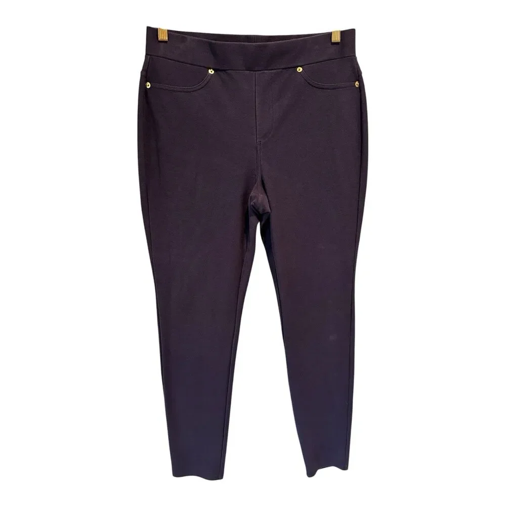Michael Michael Kors Blue Skinny Pull-On Pants Size L Gold Hardware Leggings